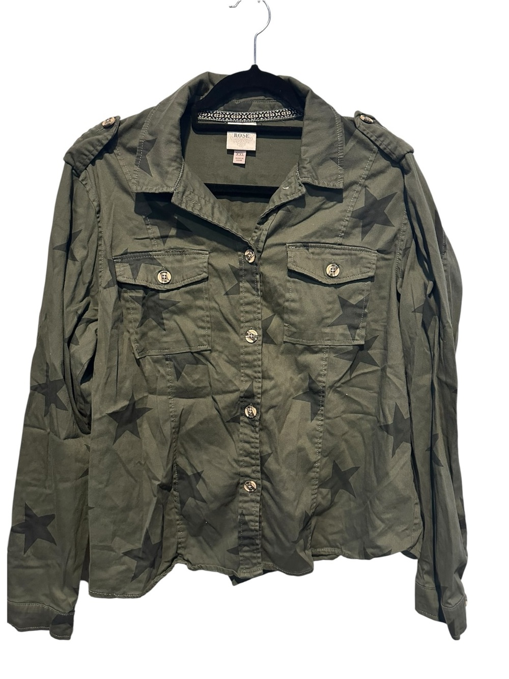 Knox Rose Olive Green Star-Print Utility Jacket